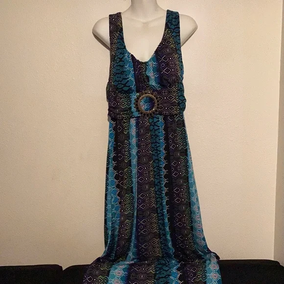 Long Blue Pattern Dress Size XL - Picture 1 of 3